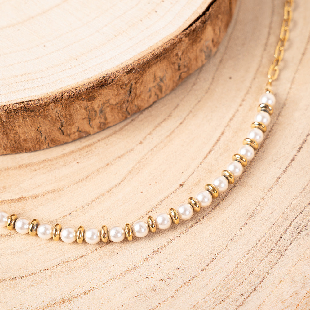 COLLANA GIROCOLLO FINA CON CATENA LAVORATA E PERLE
