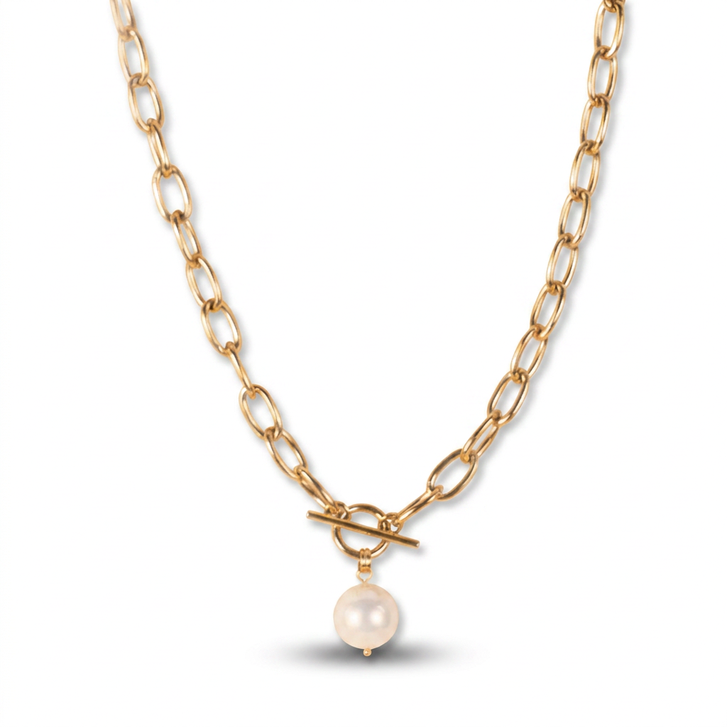 CHAIN ​​CHOKER NECKLACE WITH PEARL PENDANT