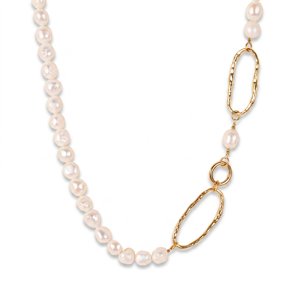 PEARL CHOKER NECKLACE WITH HAMMERED DETAILS