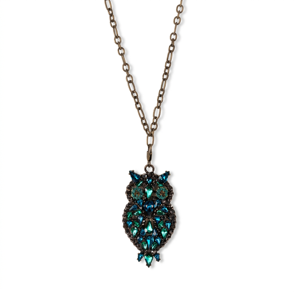 LONG NECKLACE WITH RHINESTONE OWL 