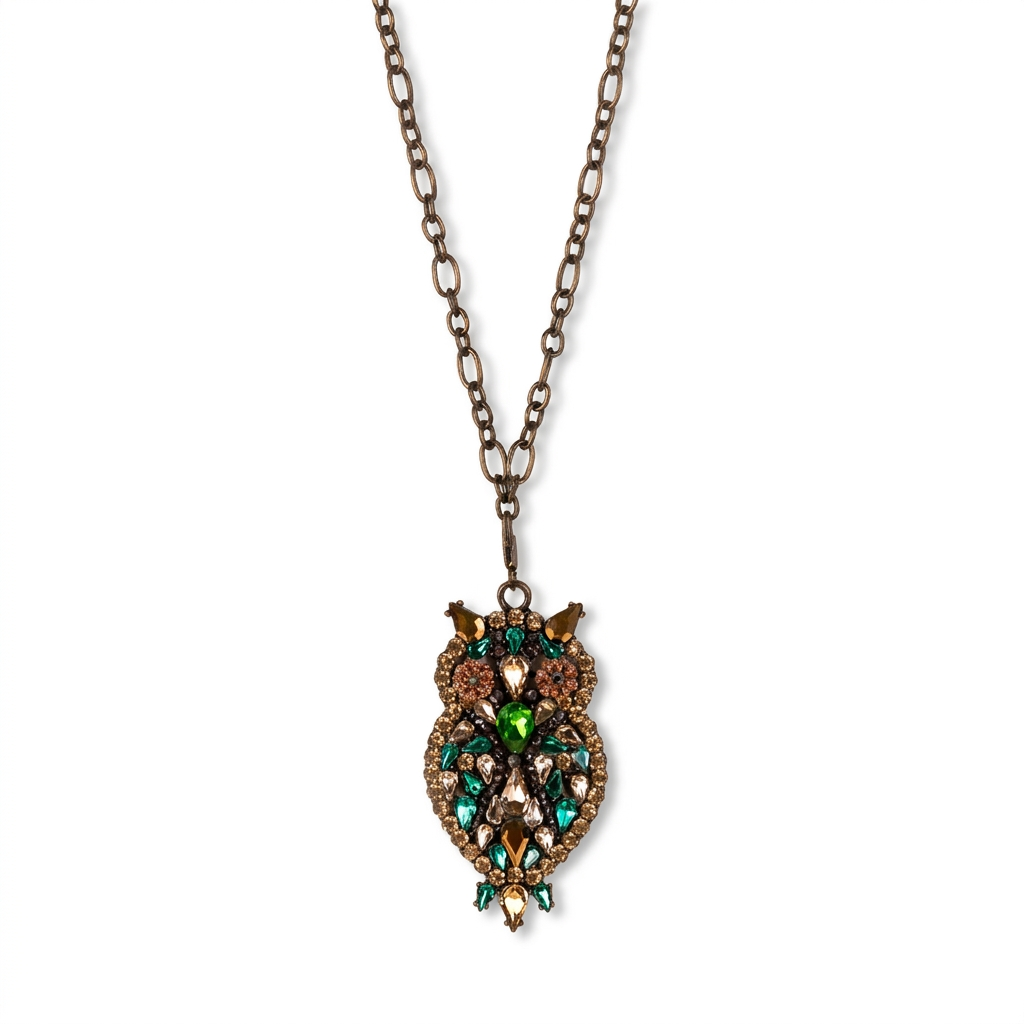 LONG NECKLACE WITH RHINESTONE OWL 