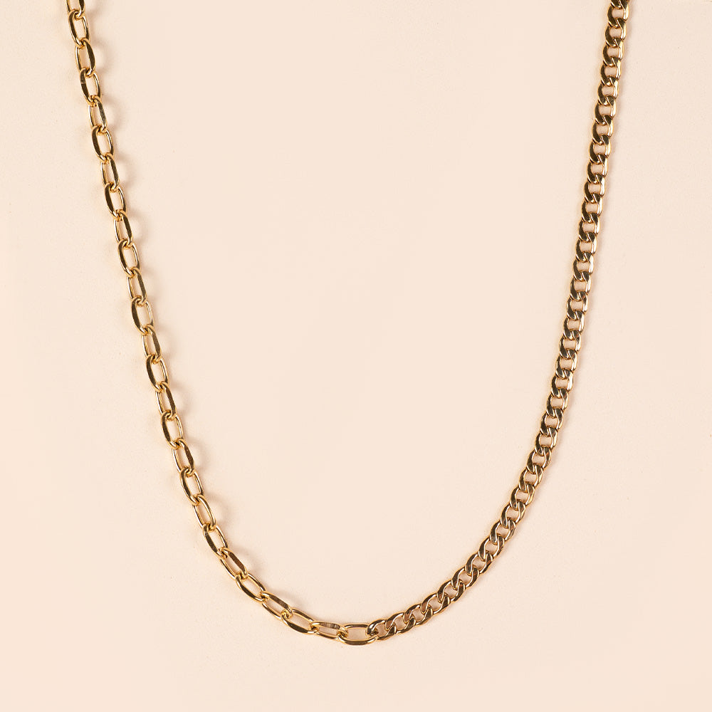 COLLANA MEDIA LUNGHEZZA CON DUE TIPI DI CATENA E MOSCHETTONE