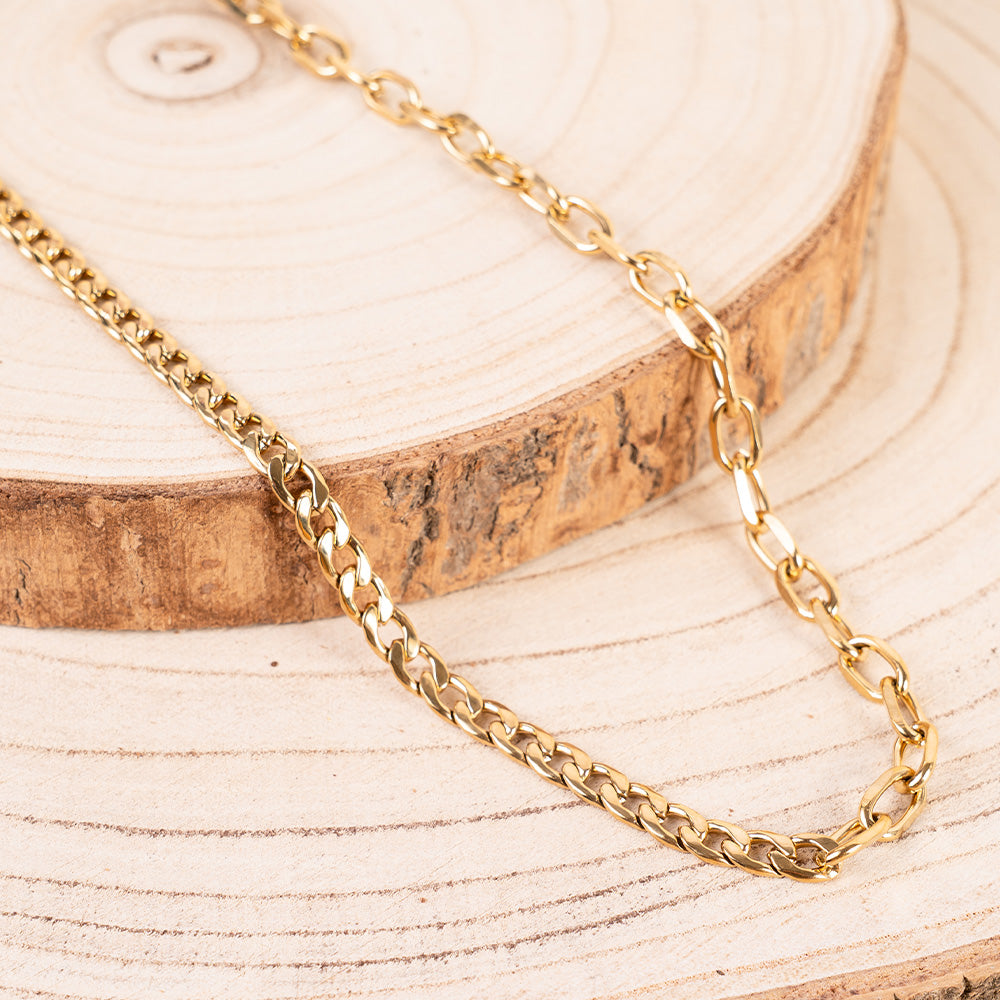 COLLANA MEDIA LUNGHEZZA CON DUE TIPI DI CATENA E MOSCHETTONE