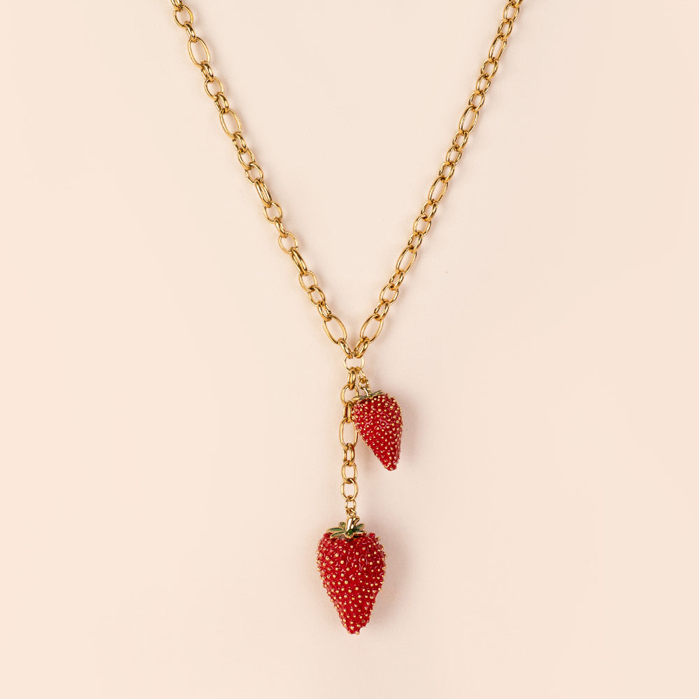 COLLANA GIROCOLLO CON DUE FRAGOLE PENDENTI