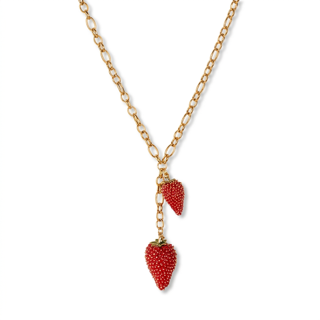 CHOKER NECKLACE WITH TWO STRAWBERRIES PENDANTS