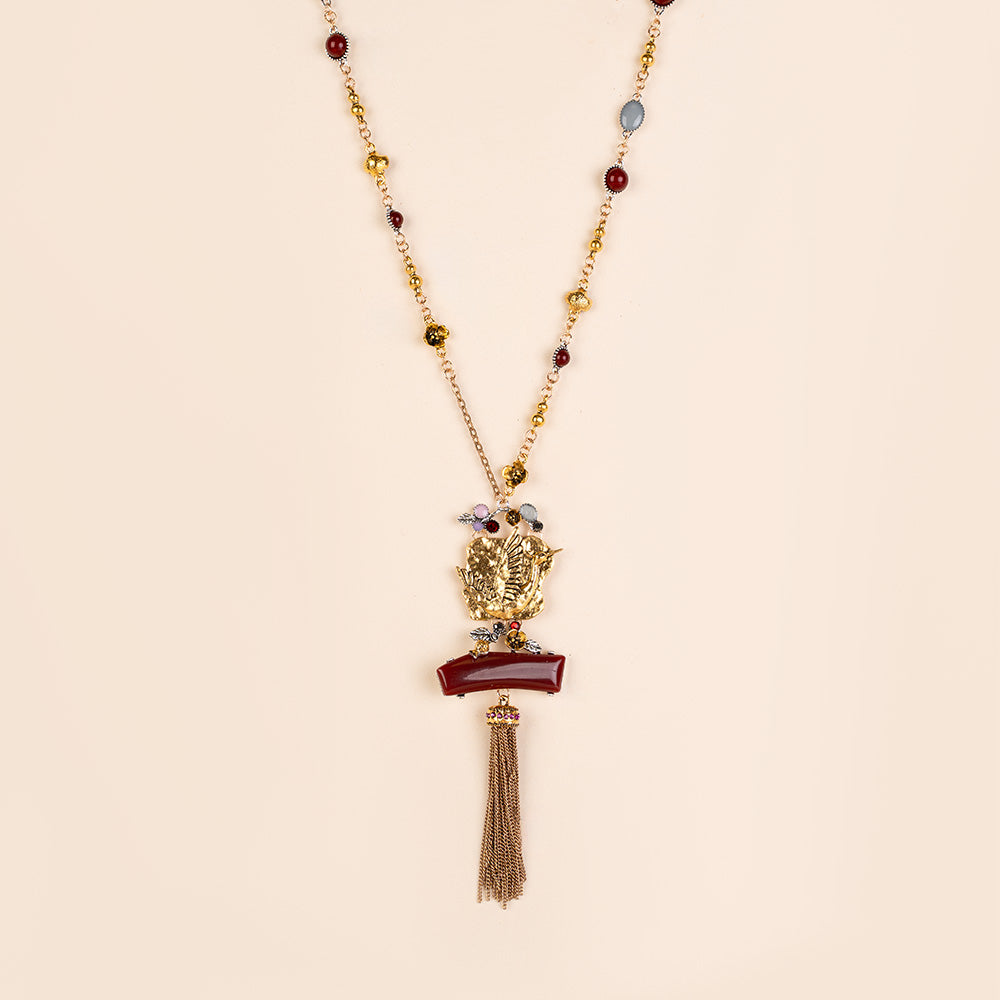 COLLANA LUNGA CON DETTAGLI COLORATI E PENDENTE CON CIGNO