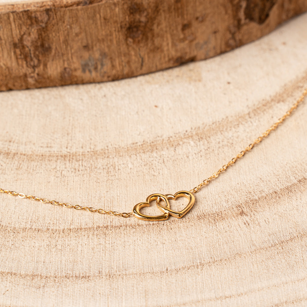 COLLANA GIROCOLLO CON DOPPIO CUORE INCATENATO