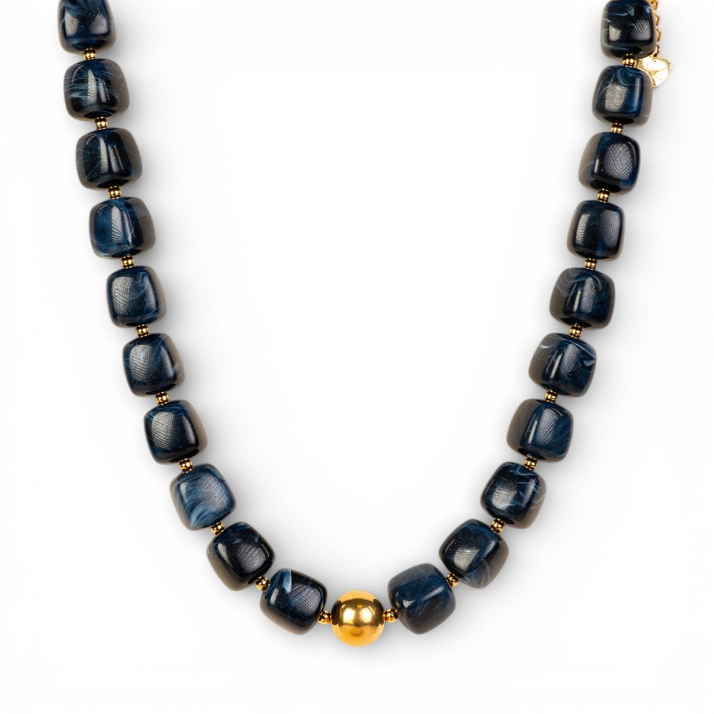 COLLANA GIROCOLLO CON PIETRE QUADRATE E SFERA CENTRALE