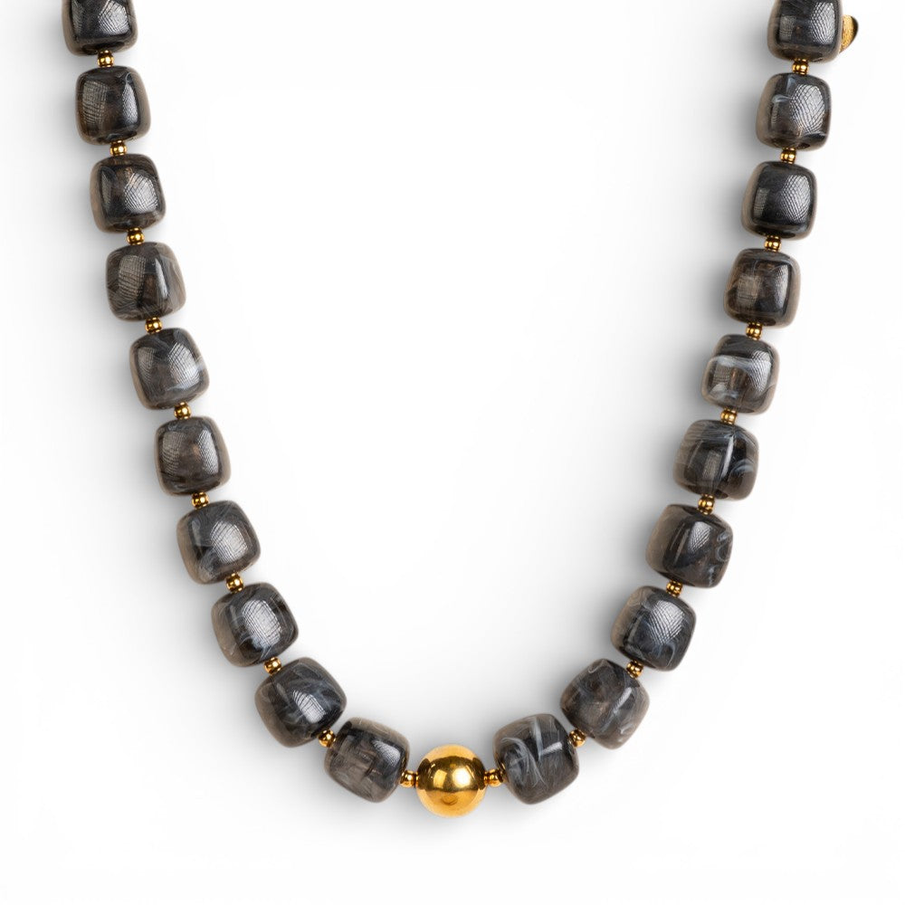 COLLANA GIROCOLLO CON PIETRE QUADRATE E SFERA CENTRALE