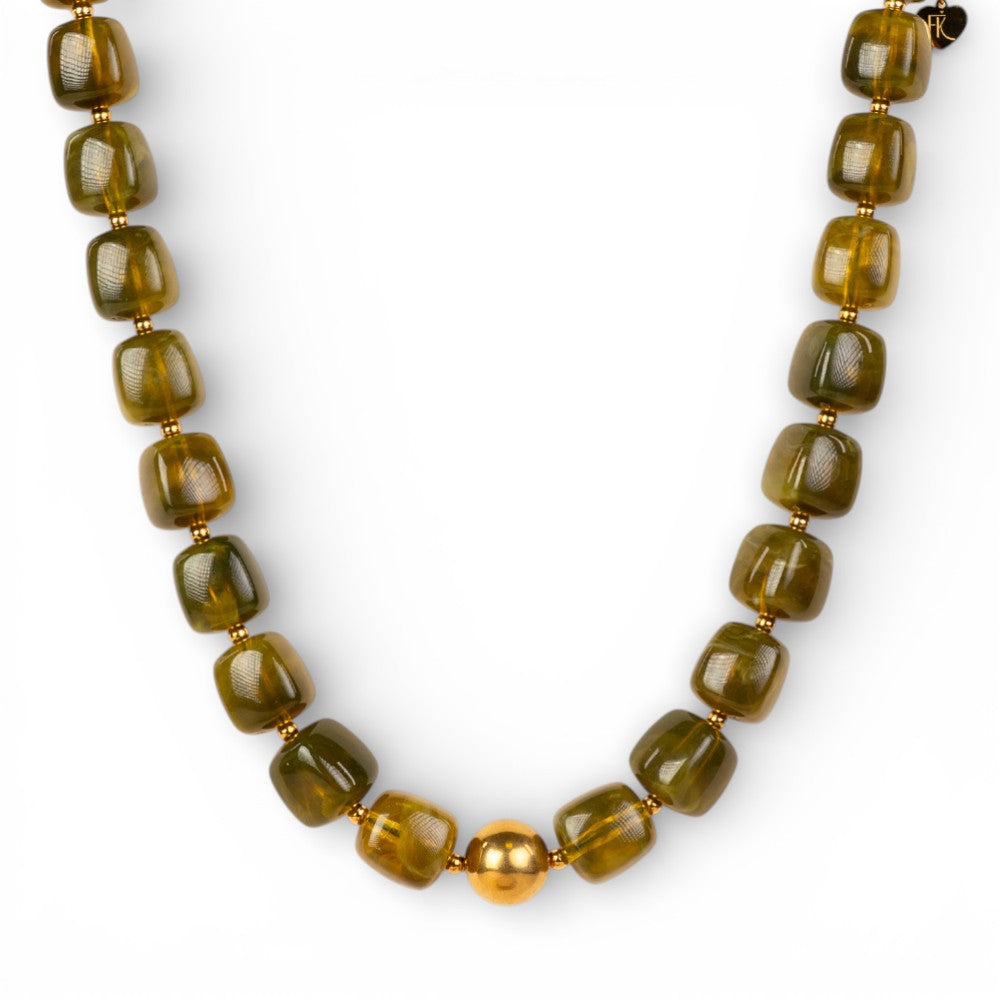 COLLANA GIROCOLLO CON PIETRE QUADRATE E SFERA CENTRALE
