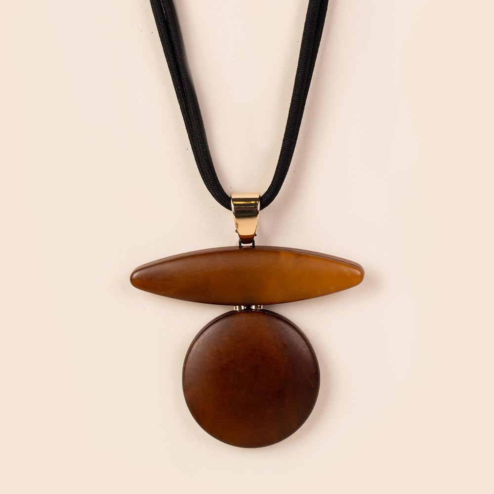 COLLANA GIROCOLLO CON DOPPIO PENDENTE IN LEGNO