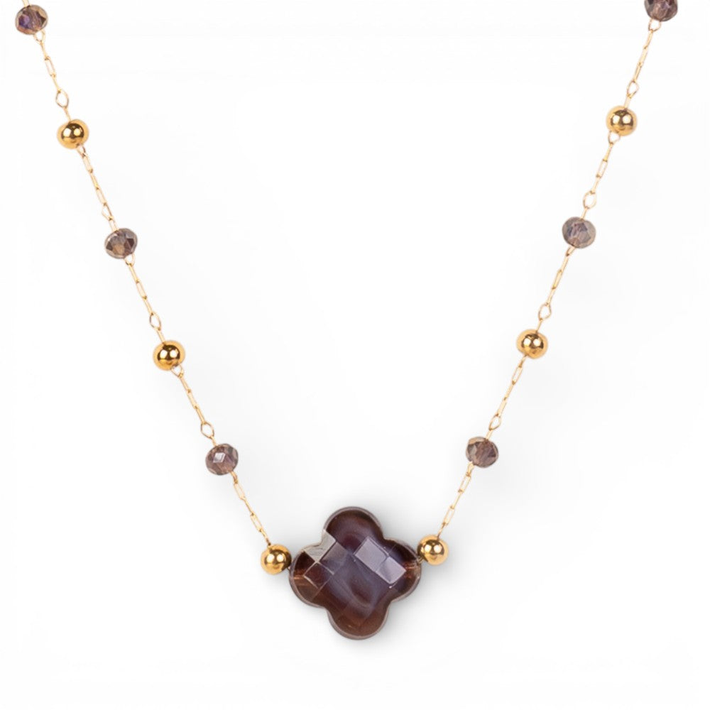 COLLANA GIROCOLLO A CATENA CON FIORE E PERLINE