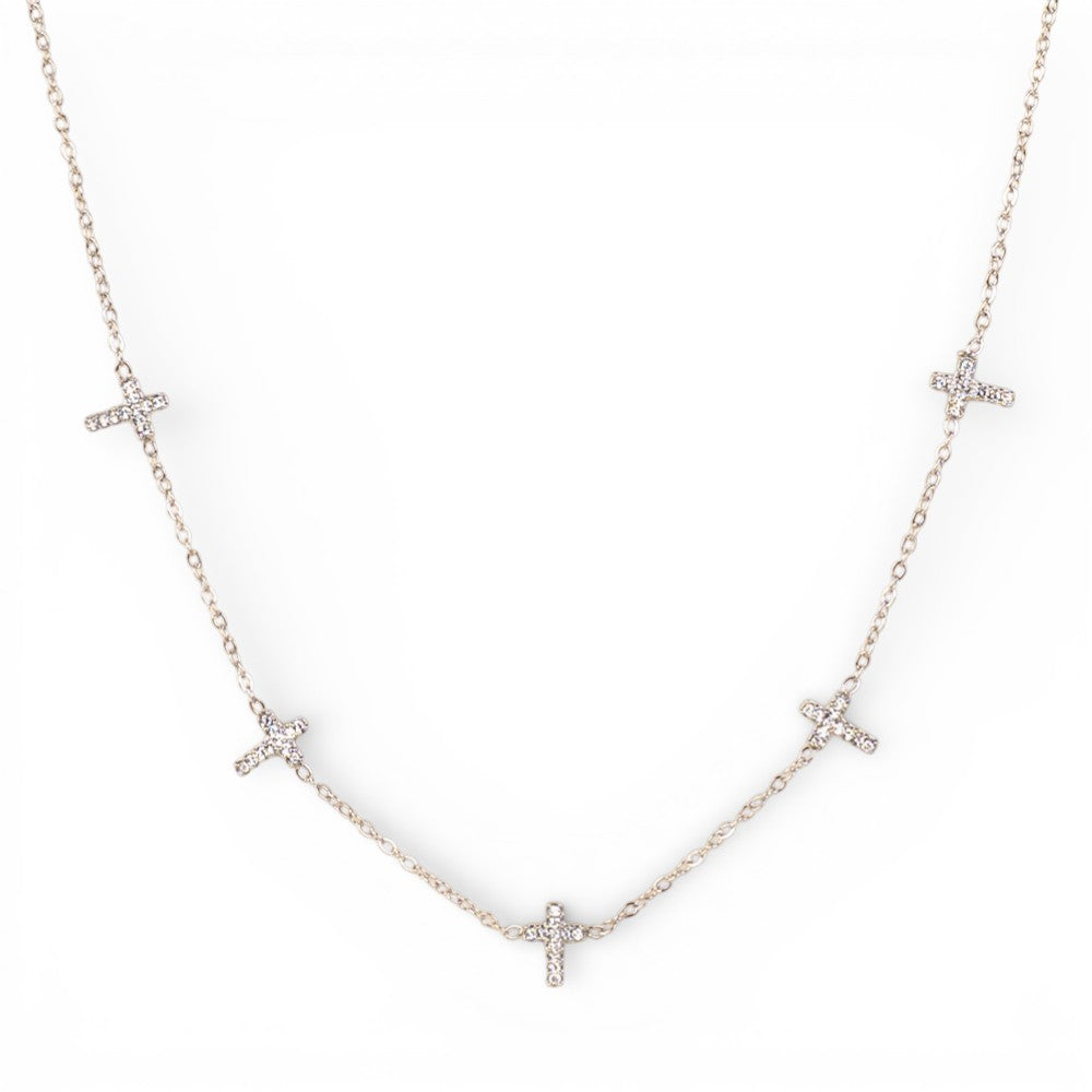 COLLANA GIROCOLLO A CATENA CON CROCI CON STRASS