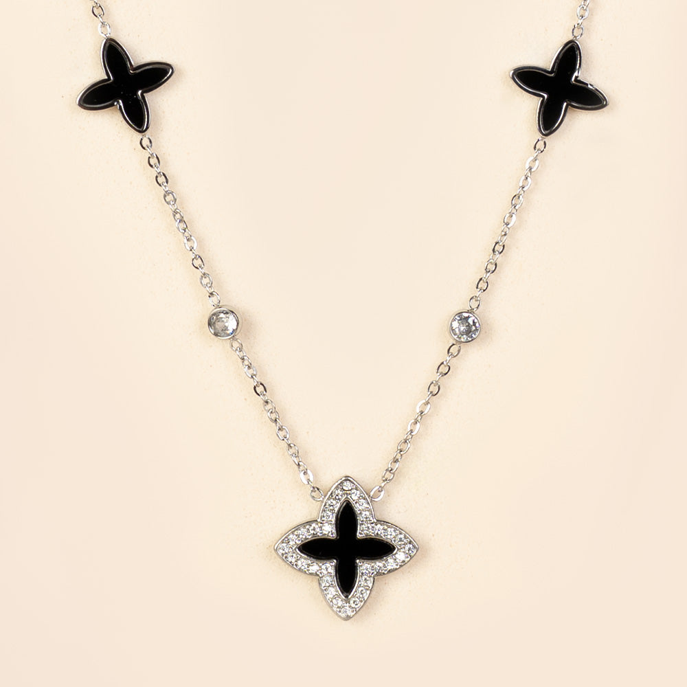 COLLANA GIROCOLLO A CATENA CON FIORI E STRASS