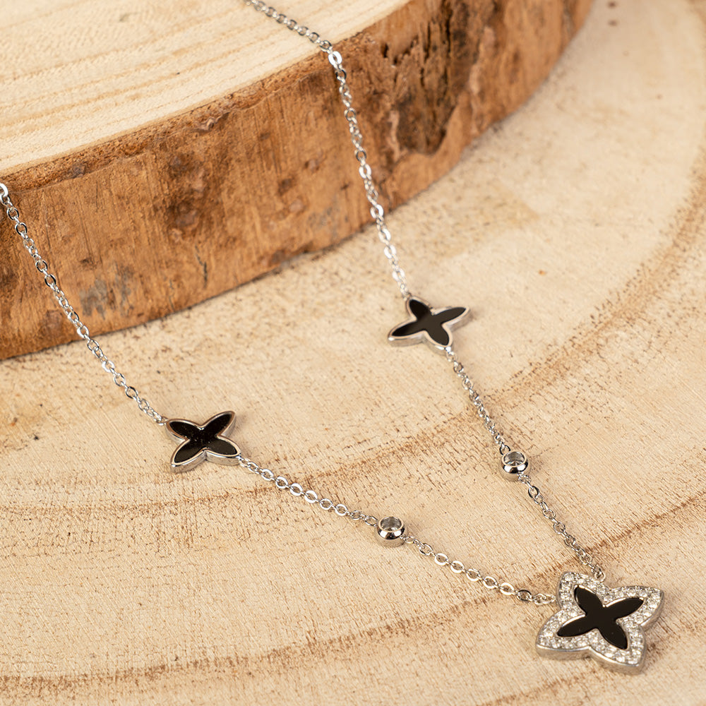 COLLANA GIROCOLLO A CATENA CON FIORI E STRASS