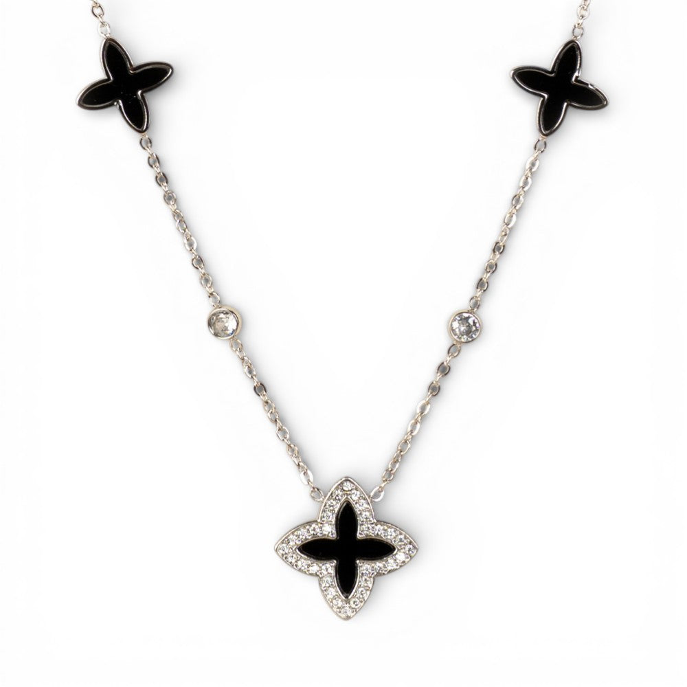 COLLANA GIROCOLLO A CATENA CON FIORI E STRASS