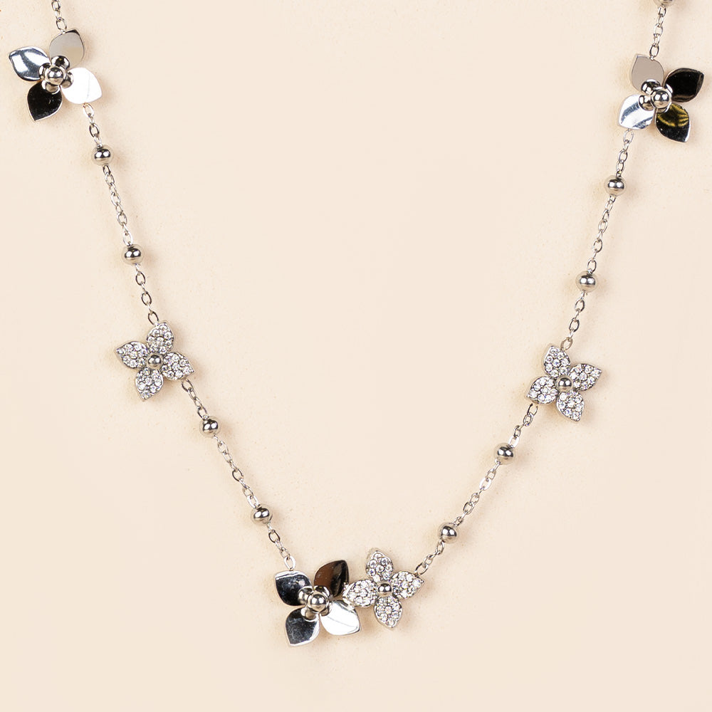 COLLANA GIROCOLLOA CATENA CON FIORI CON STRASS