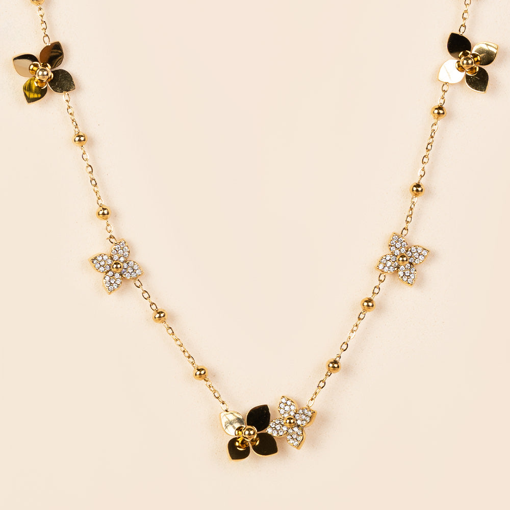 COLLANA GIROCOLLOA CATENA CON FIORI CON STRASS