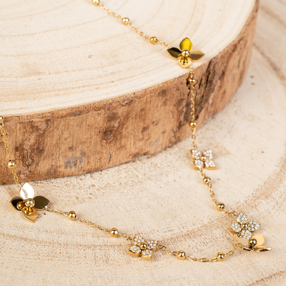 COLLANA GIROCOLLOA CATENA CON FIORI CON STRASS