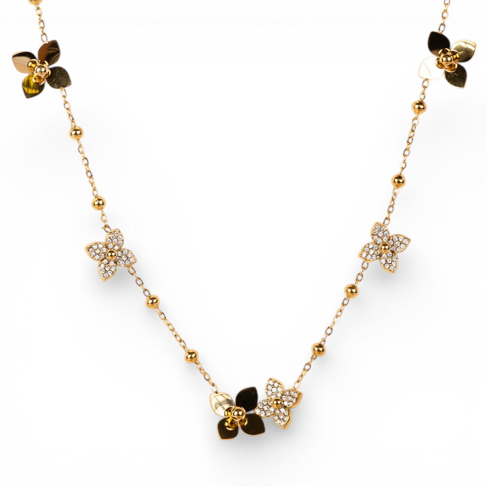 COLLANA GIROCOLLOA CATENA CON FIORI CON STRASS