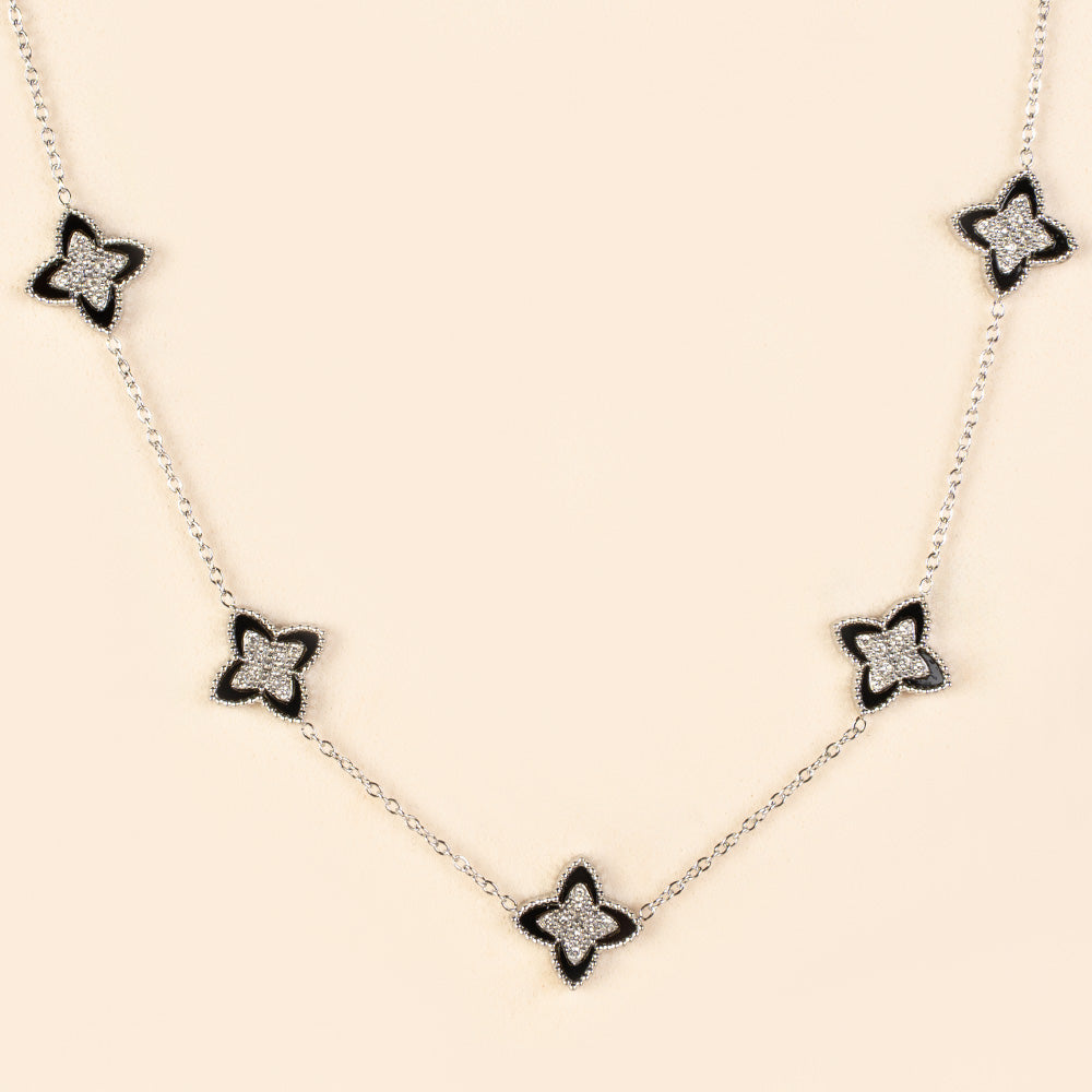 COLLANA GIROCOLLO A CATENA CON FIORI CON STRASS