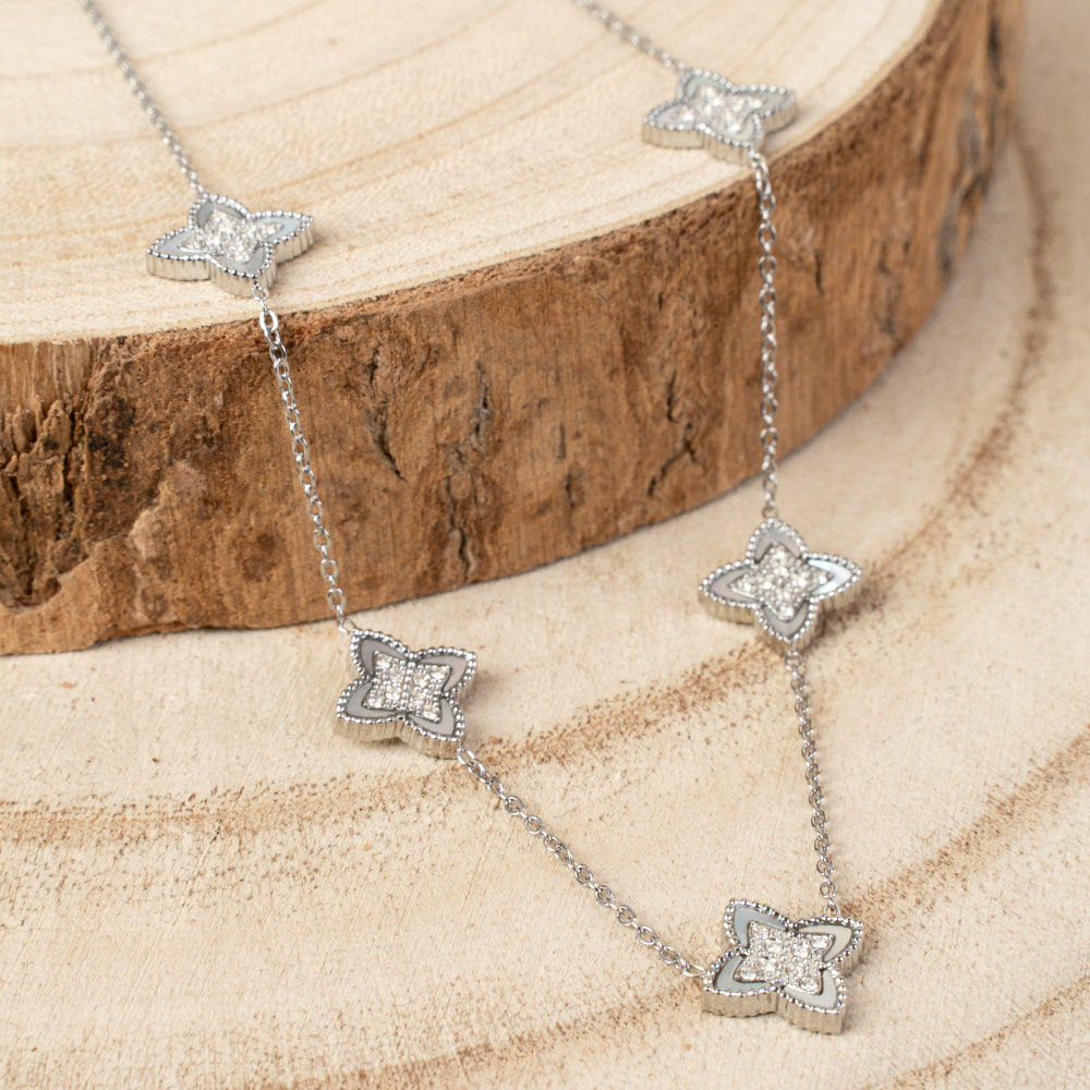 COLLANA GIROCOLLO A CATENA CON FIORI CON STRASS