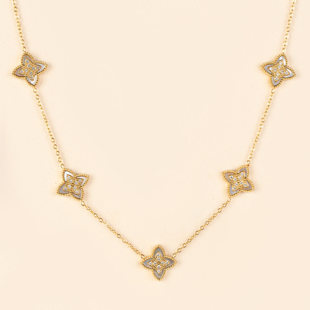 COLLANA GIROCOLLO A CATENA CON FIORI CON STRASS