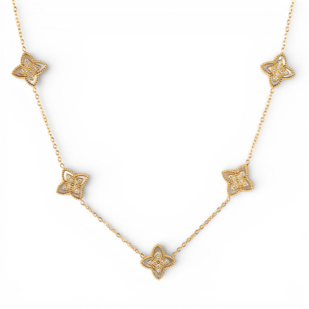 COLLANA GIROCOLLO A CATENA CON FIORI CON STRASS