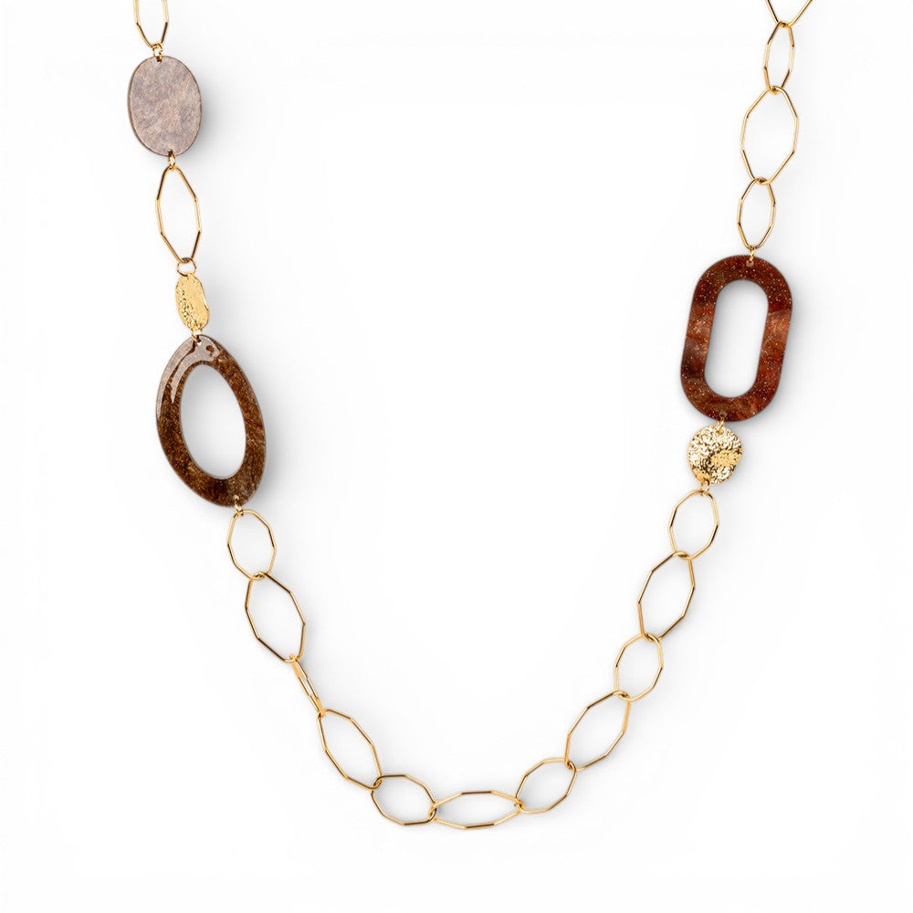 COLLANA LUNGA CON ANELLI IREGGOLARI E IN RESINA