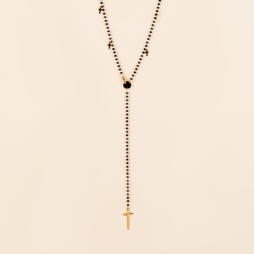 COLLANA LUNGA A ROSARIO CON CROCI PENDENTI