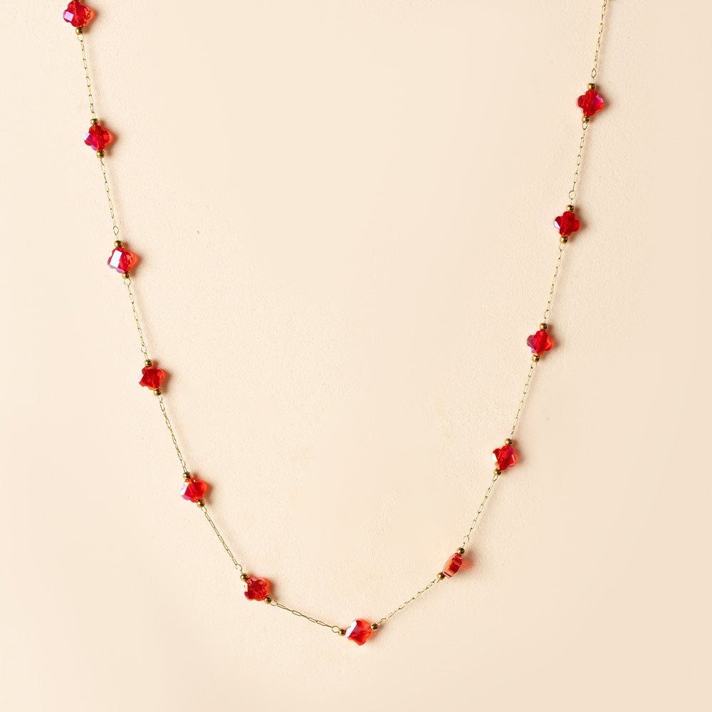 COLLANA GIROCOLO A CATENA CON FIORI E PERLINE