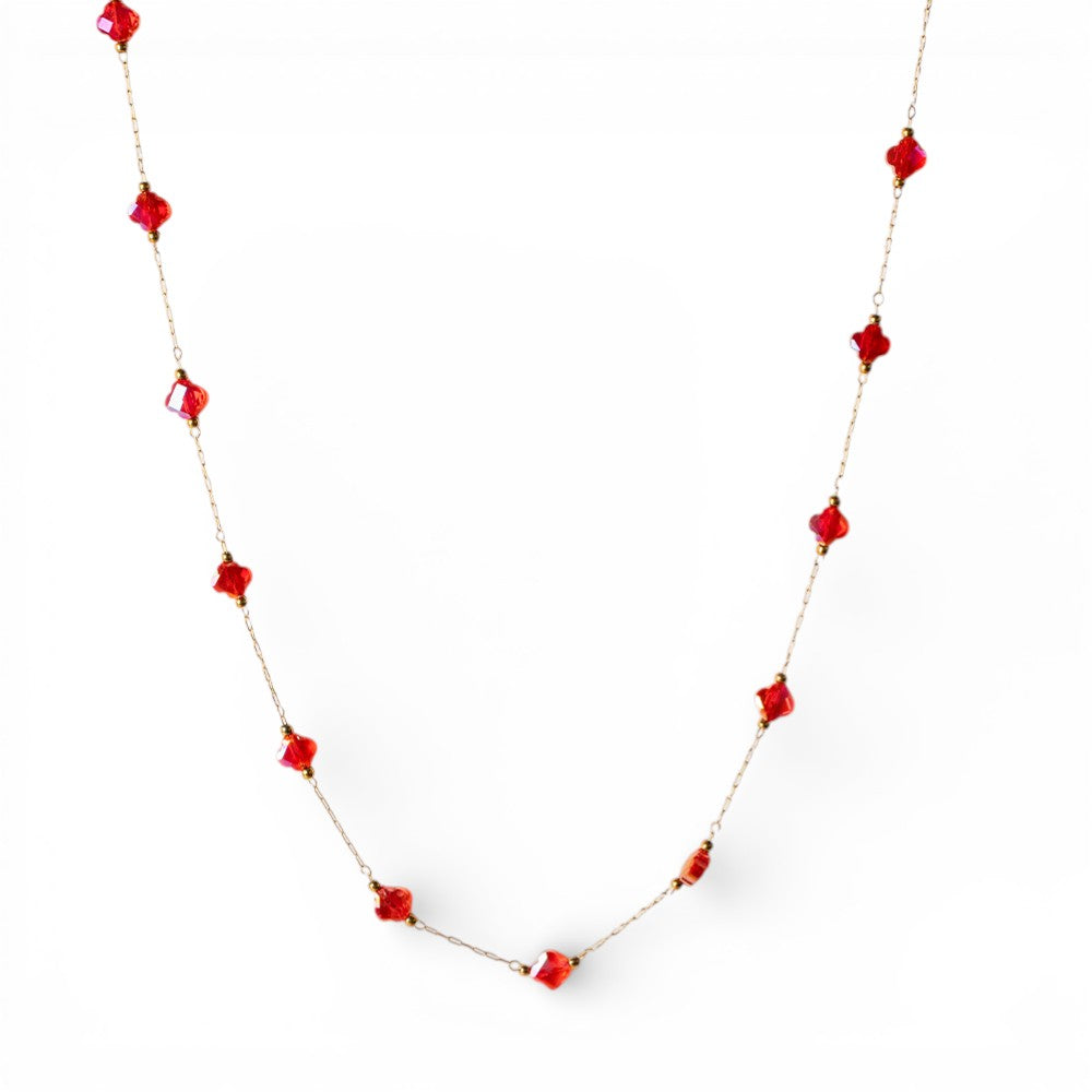 COLLANA GIROCOLO A CATENA CON FIORI E PERLINE