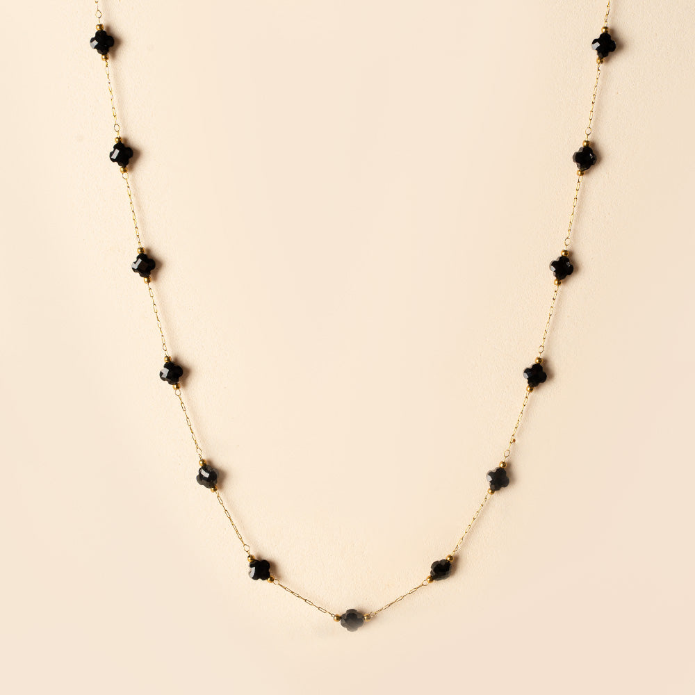 COLLANA GIROCOLO A CATENA CON FIORI E PERLINE