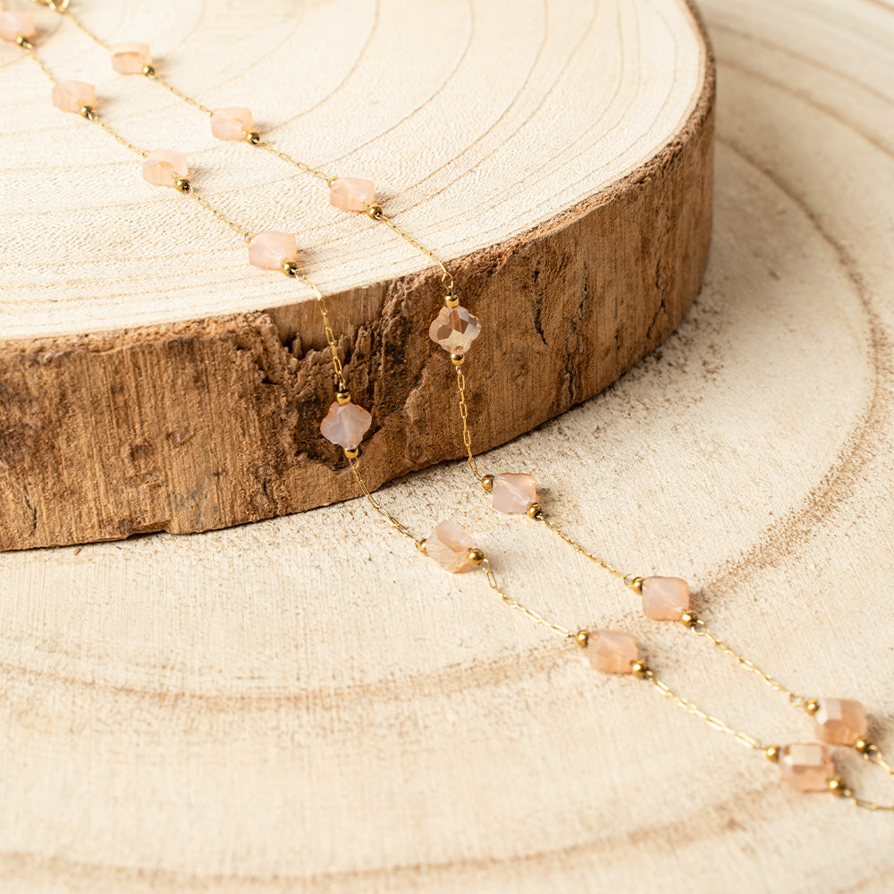 COLLANA GIROCOLO A CATENA CON FIORI E PERLINE