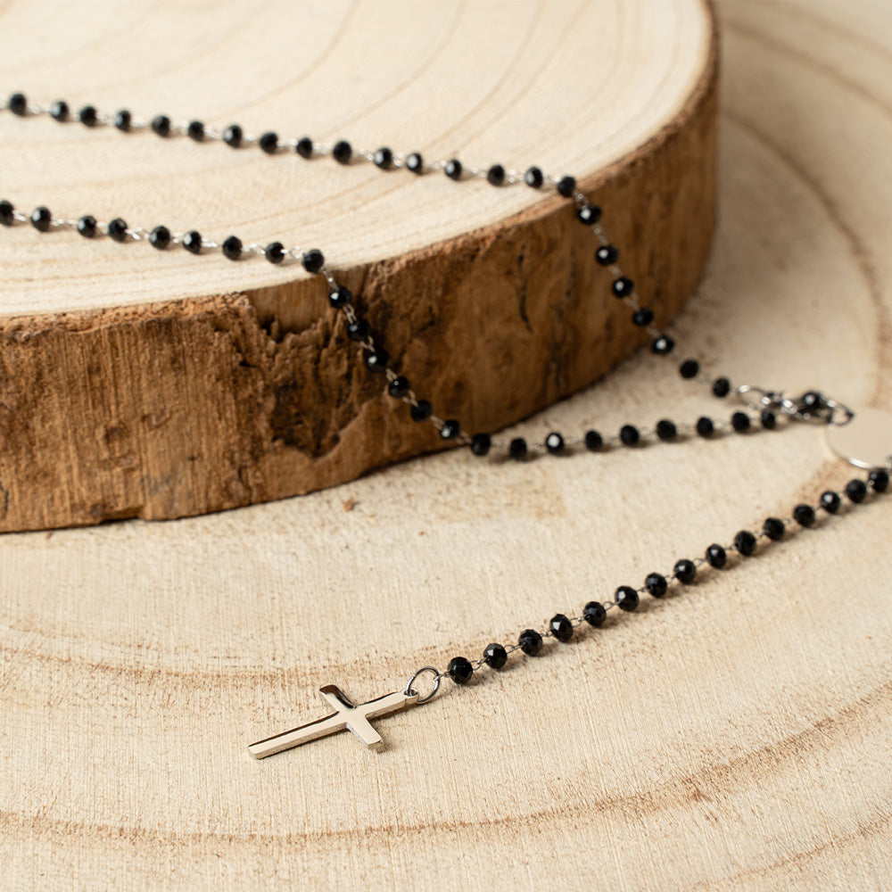 COLLANA GIROCOLO CON PERLINE E CROCE PENDENTE