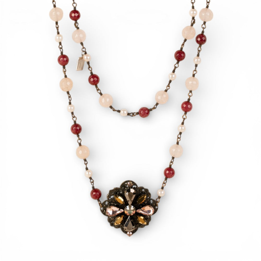 COLLANA LUNGA CON PIETRE SFACCETTATE E PIETRA A FIORE
