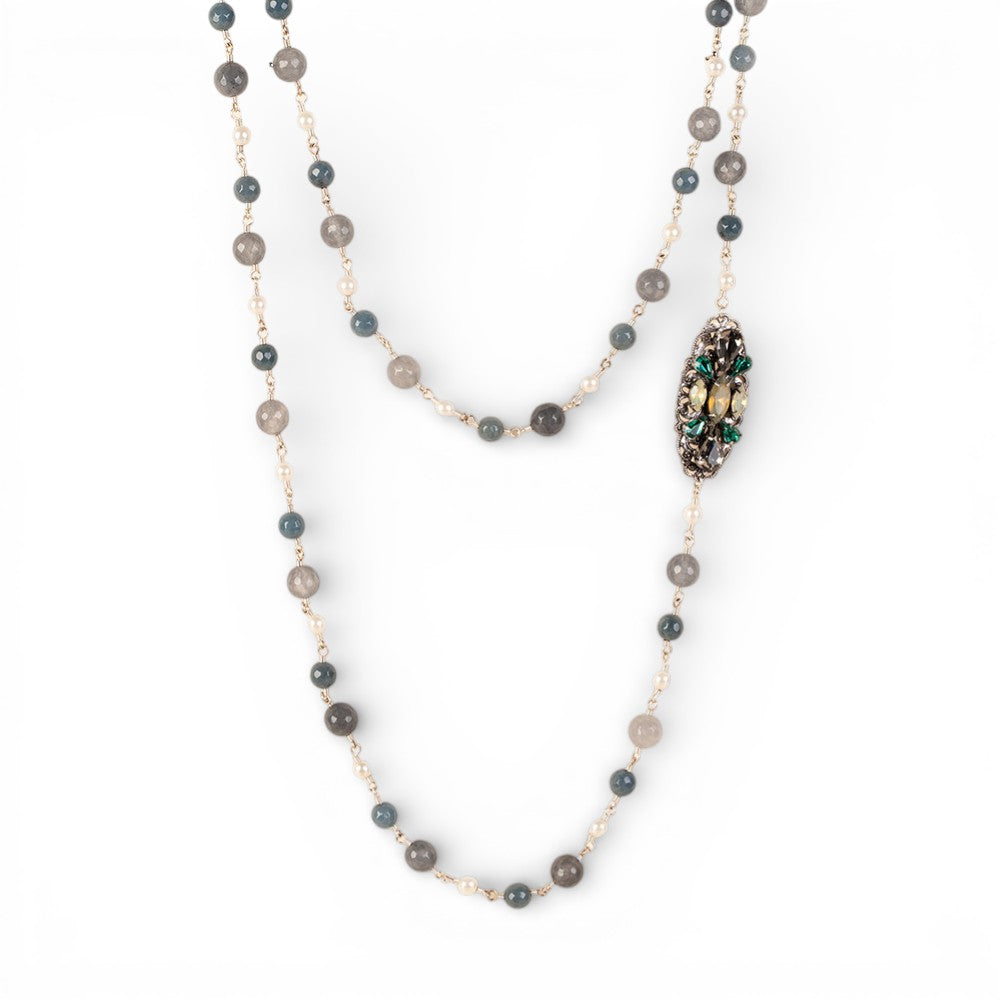 COLLANA LUNGA CON PIETRE SFACCETTATE E PIETRA A FIORE