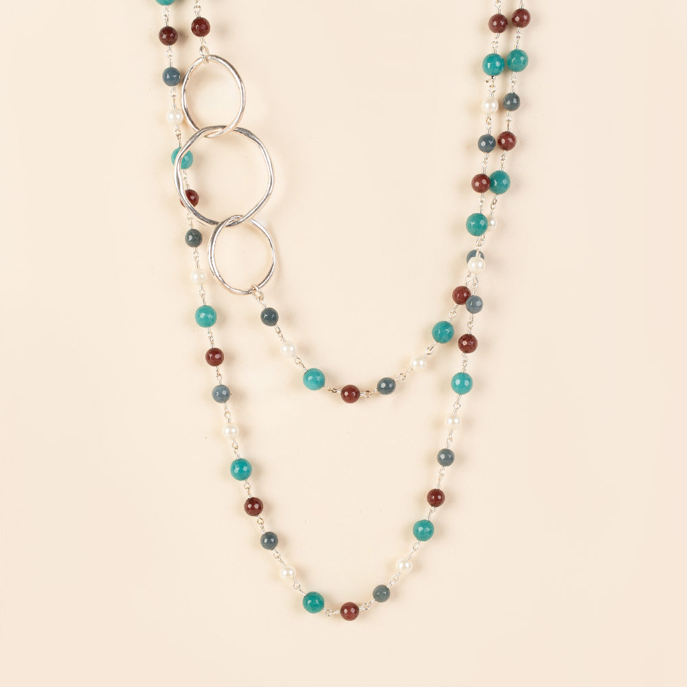 COLLANA LUNGA CON PIETRE SFACCETTATE E ANELLI