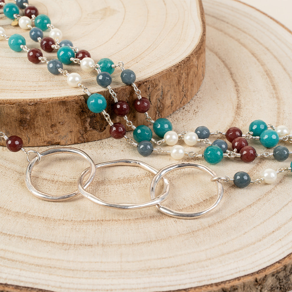 COLLANA LUNGA CON PIETRE SFACCETTATE E ANELLI