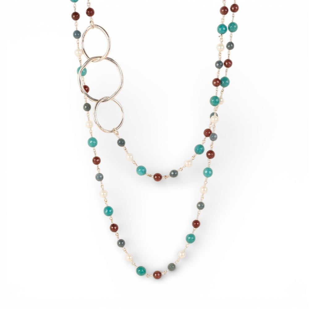 COLLANA LUNGA CON PIETRE SFACCETTATE E ANELLI