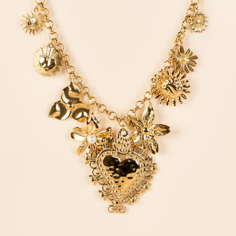 COLLANA GIROCOLLO CON FIORI E SACROCUORE