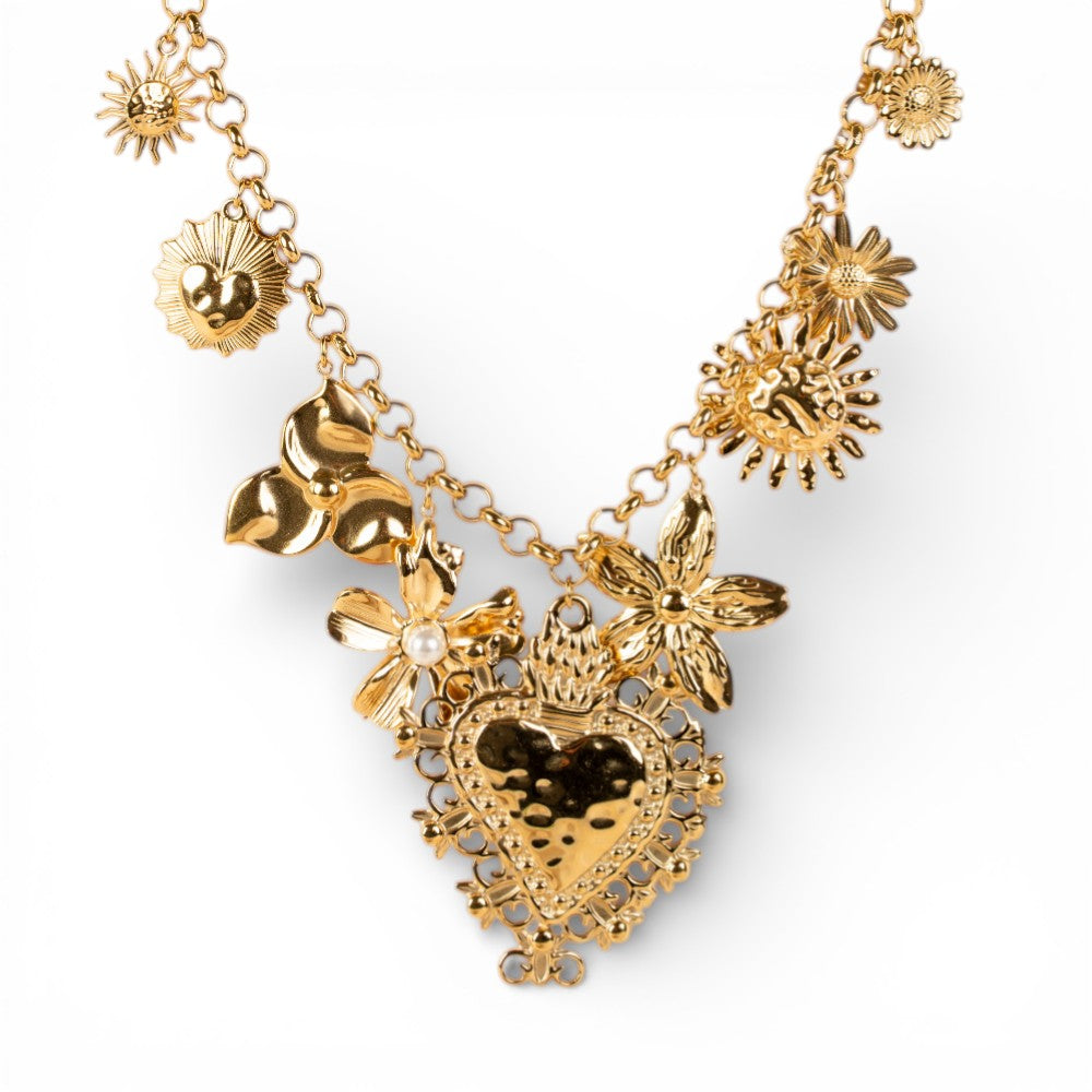 COLLANA GIROCOLLO CON FIORI E SACROCUORE