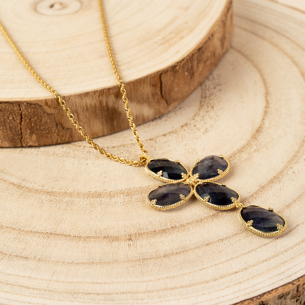 COLLANA LUNGA CON PENDENTE DI PIETRE DISPOSTE A FORMARE UNA CROCE
