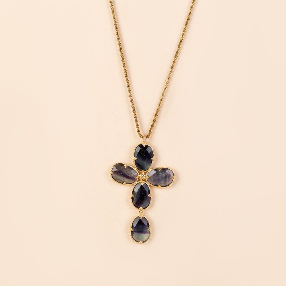 COLLANA LUNGA CON PENDENTE DI PIETRE DISPOSTE A FORMARE UNA CROCE