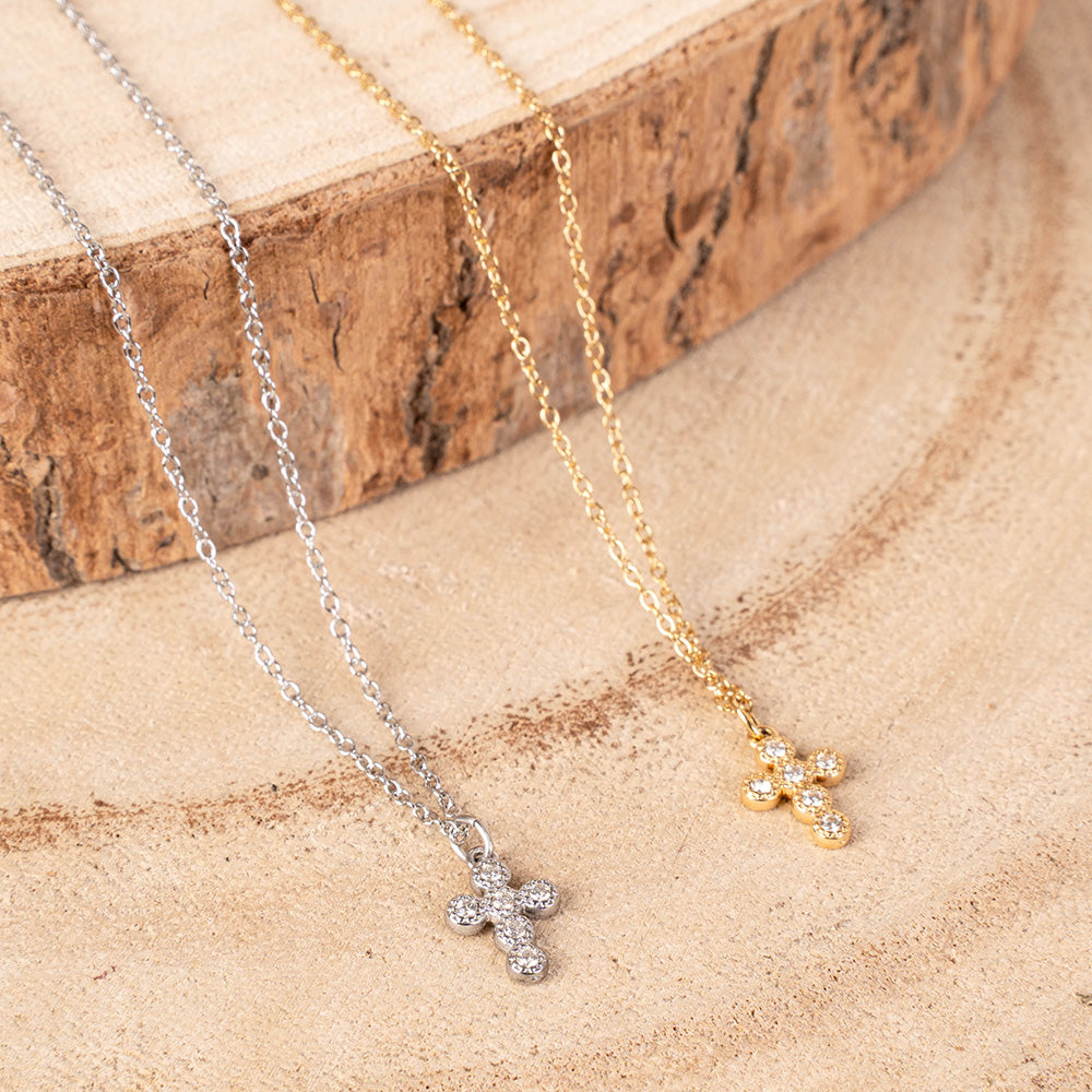 COLLANA CON CROCE DI STRASS E CHIUSURA SCORREVOLE