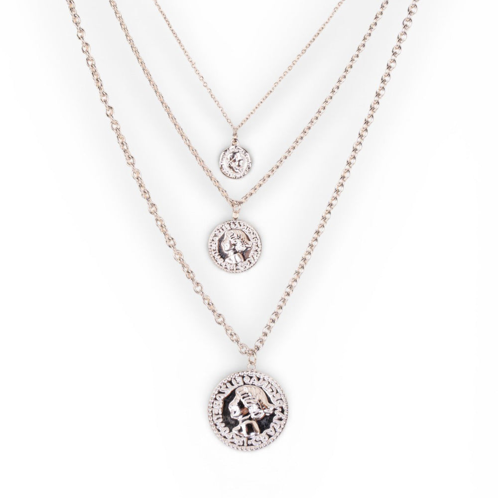 COLLANA MULTIFILO CON MONETE PENDENTI DI DIVERSA GRANDEZZA