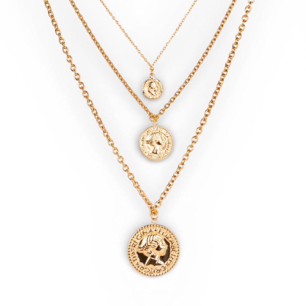 COLLANA MULTIFILO CON MONETE PENDENTI DI DIVERSA GRANDEZZA