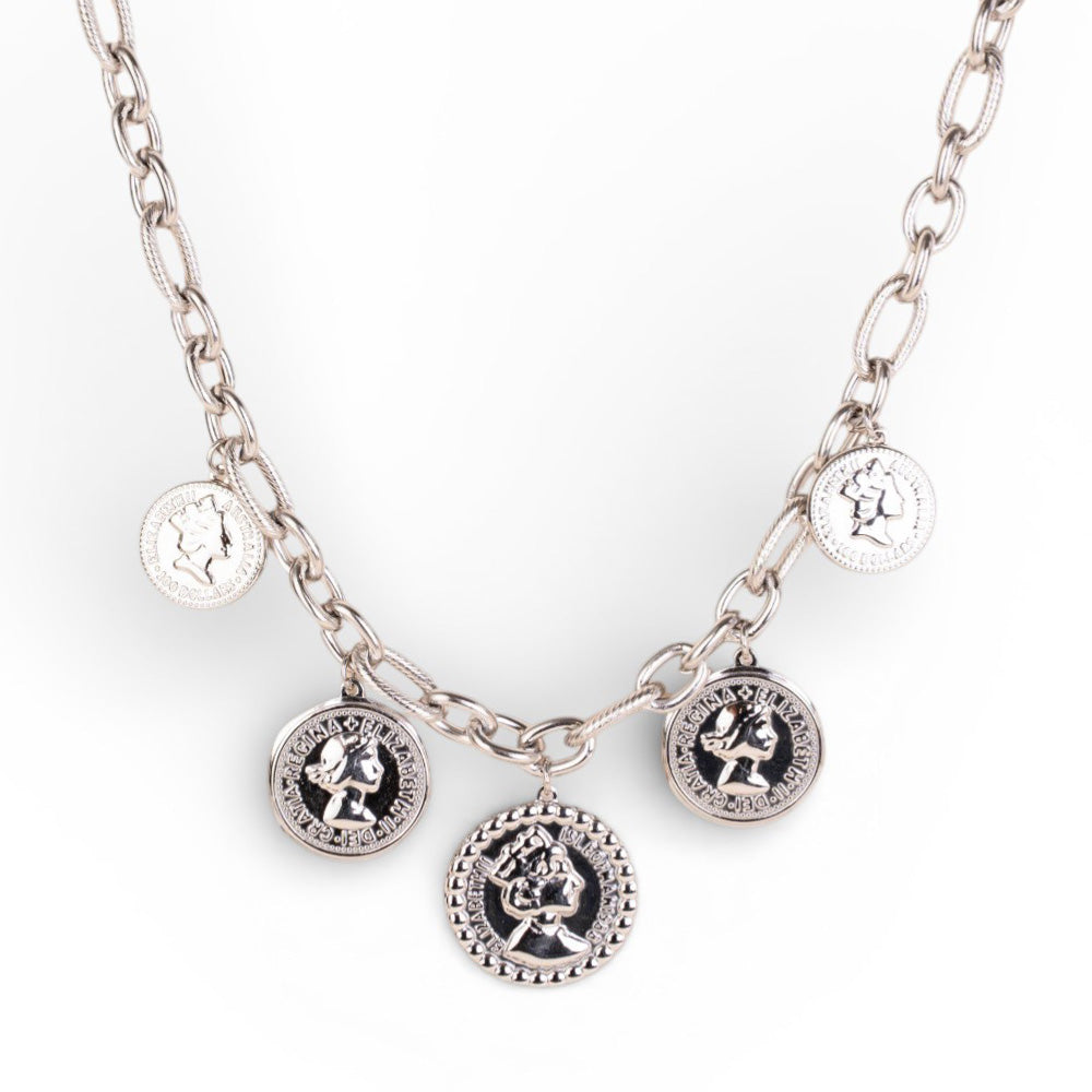 COLLANA A GIROCOLLO A CATENA CON 5 MONETE PENDENTI