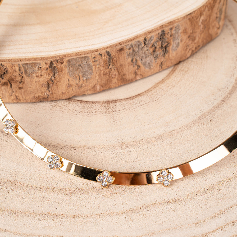 COLLANA RIGIDA CIRCOLARE CON FIORI DI STRASS