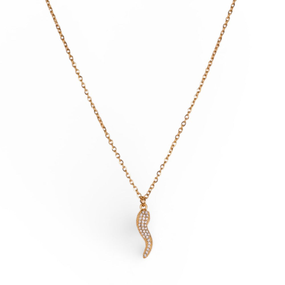 COLLANA A GIROCOLLO CON CORNO PENDENTE CON STRASS ANTERIORI